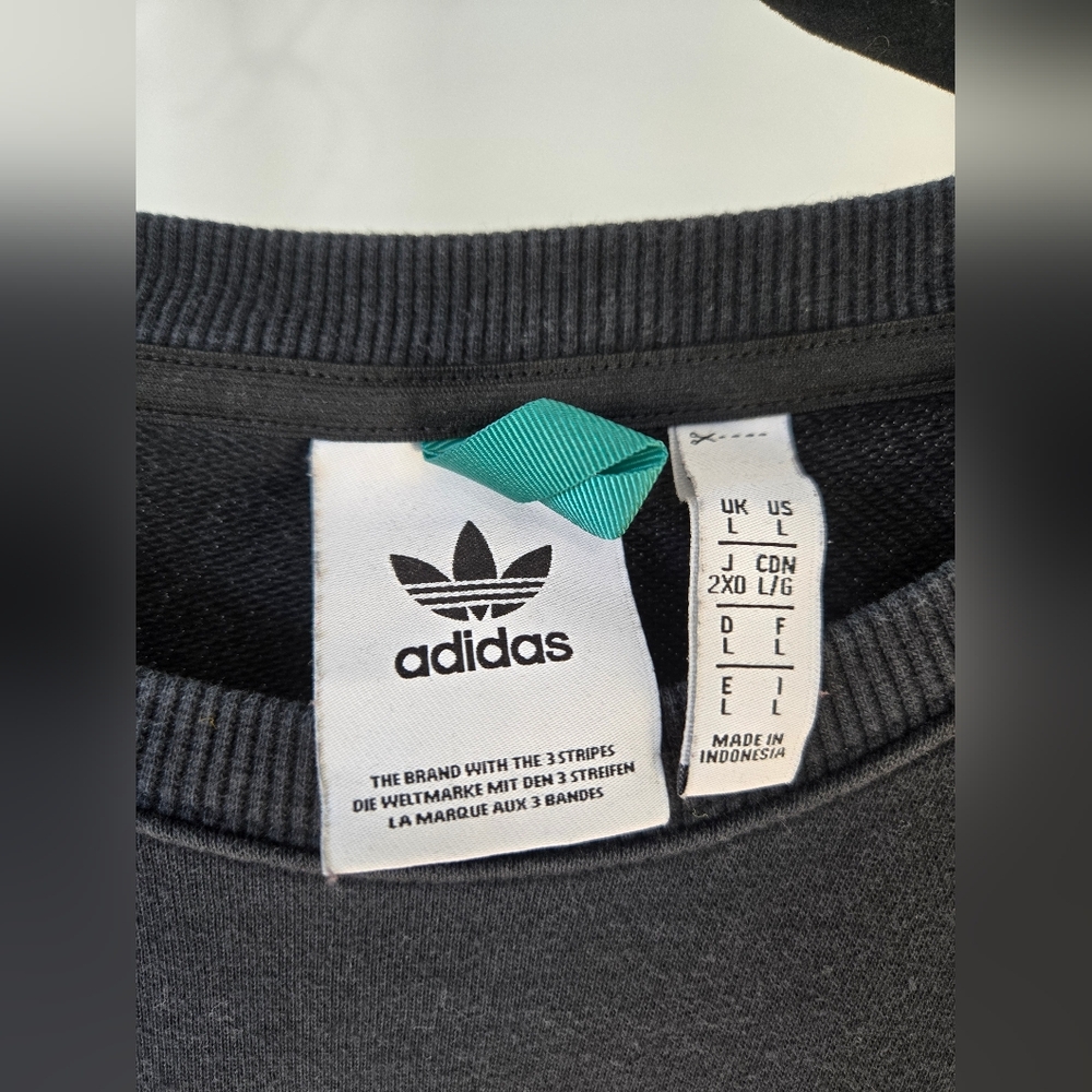 Adidas Black Crew Sweatshirt Men Size Large - Picture 2 of 5